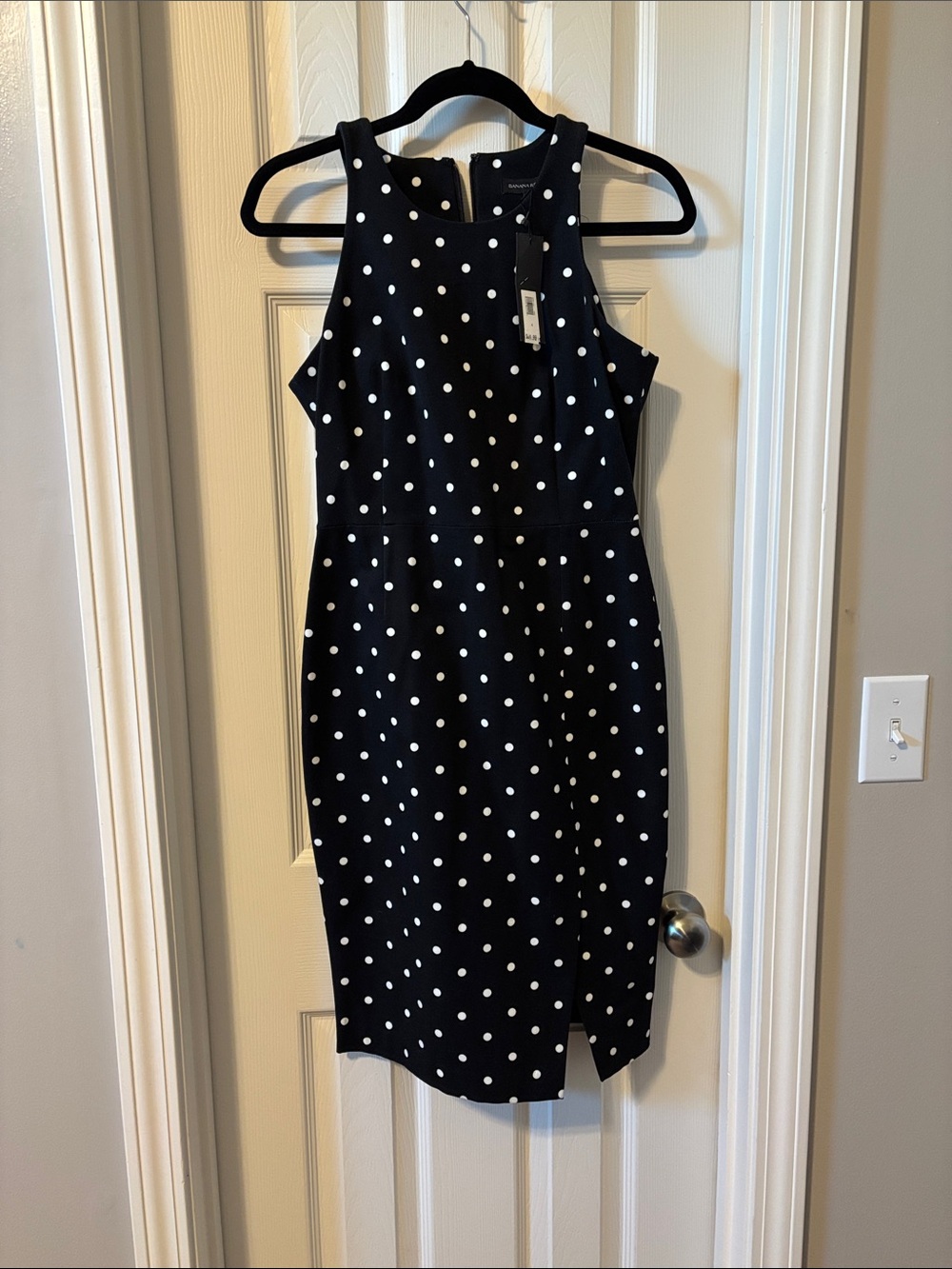 Banana Republic Black and White Polka Dot Midi Sheath Dress